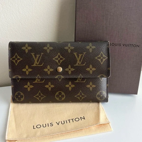Louis Vuitton Monogram Trifold Wallet Brown Leather Snap Authentic - Picture 1 of 16